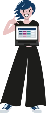 Illustration: Operations-Managerin zeigt auf ihren Laptop mit Tabelle